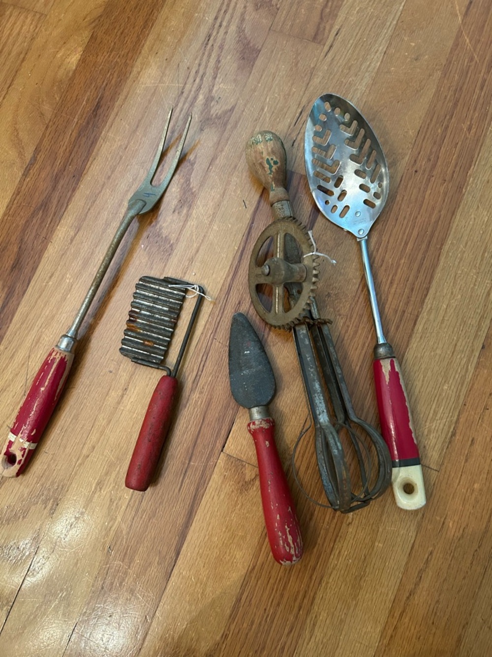 Vintage Red-Handled Kitchen Utensil Set